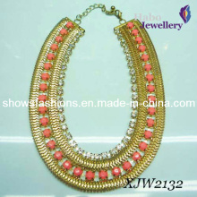 Big Color Stone & Chain with Gold Plated Fashion Necklace (XJW2132)